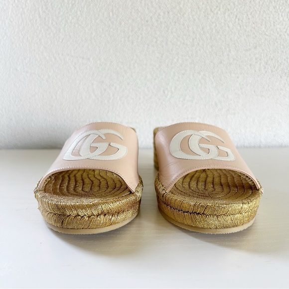 Gucci GG Pink Metallic Gold Espadrille Sandals Mules Slides Size EU 37 - Picture 5 of 13